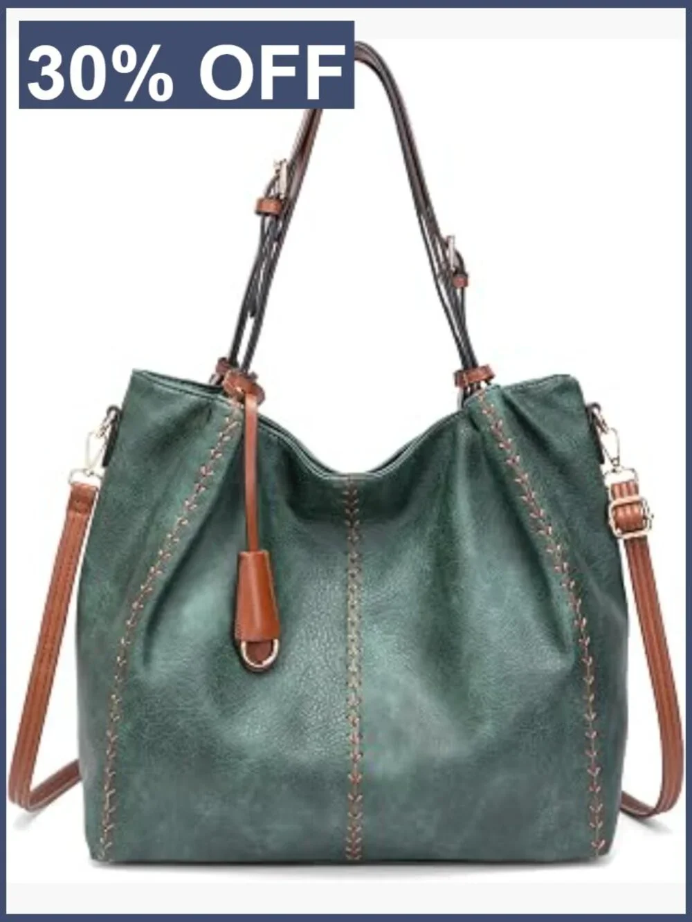 Vintage PU Leather Hobo Shoulder Bag Tote with Rivet Detail Handbag Adjustable